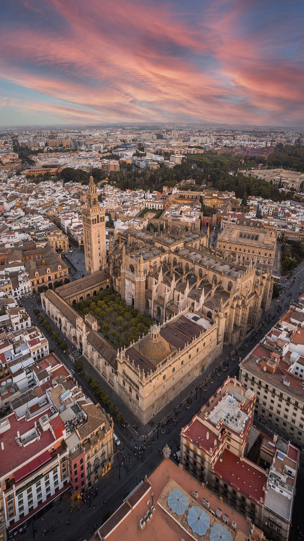 Aerial view of the Cathedral of Seville in Andalucia, Spain